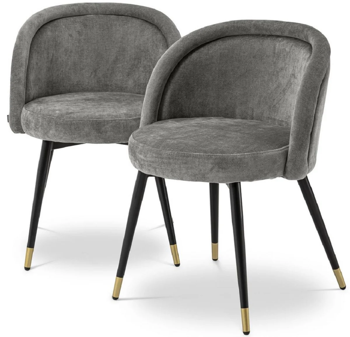 Luxus Esszimmerstuhl Set Grau / Schwarz / Messing 57,5 x 58 x H. 77 cm - Edle Esszimmerstühle - Luxus Esszimmer Möbel