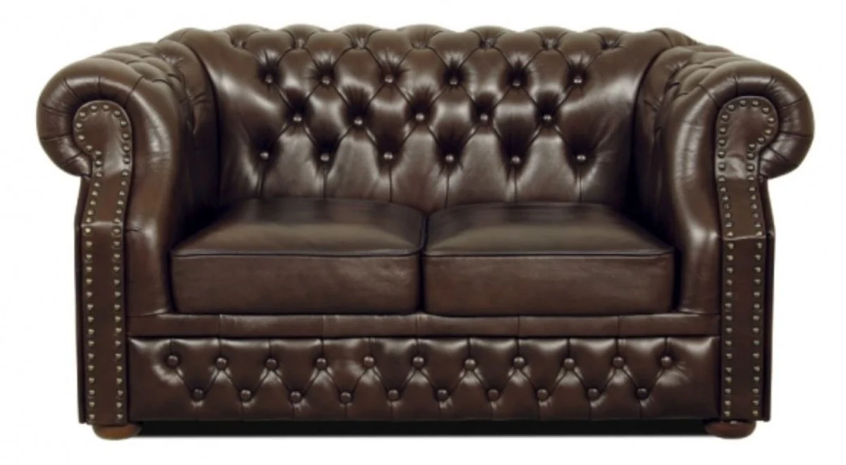Echtleder 2er Sofa Dunkelbraun 160 x 90 x H. 80 cm - Luxus Chesterfield Möbel