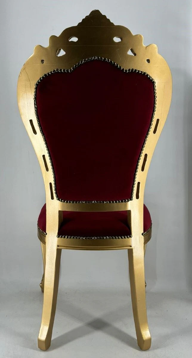 Luxus Barock Esszimmer Stuhl Bordeauxrot / Gold H. 105 cm - Esszimmer Möbel im Barockstil
