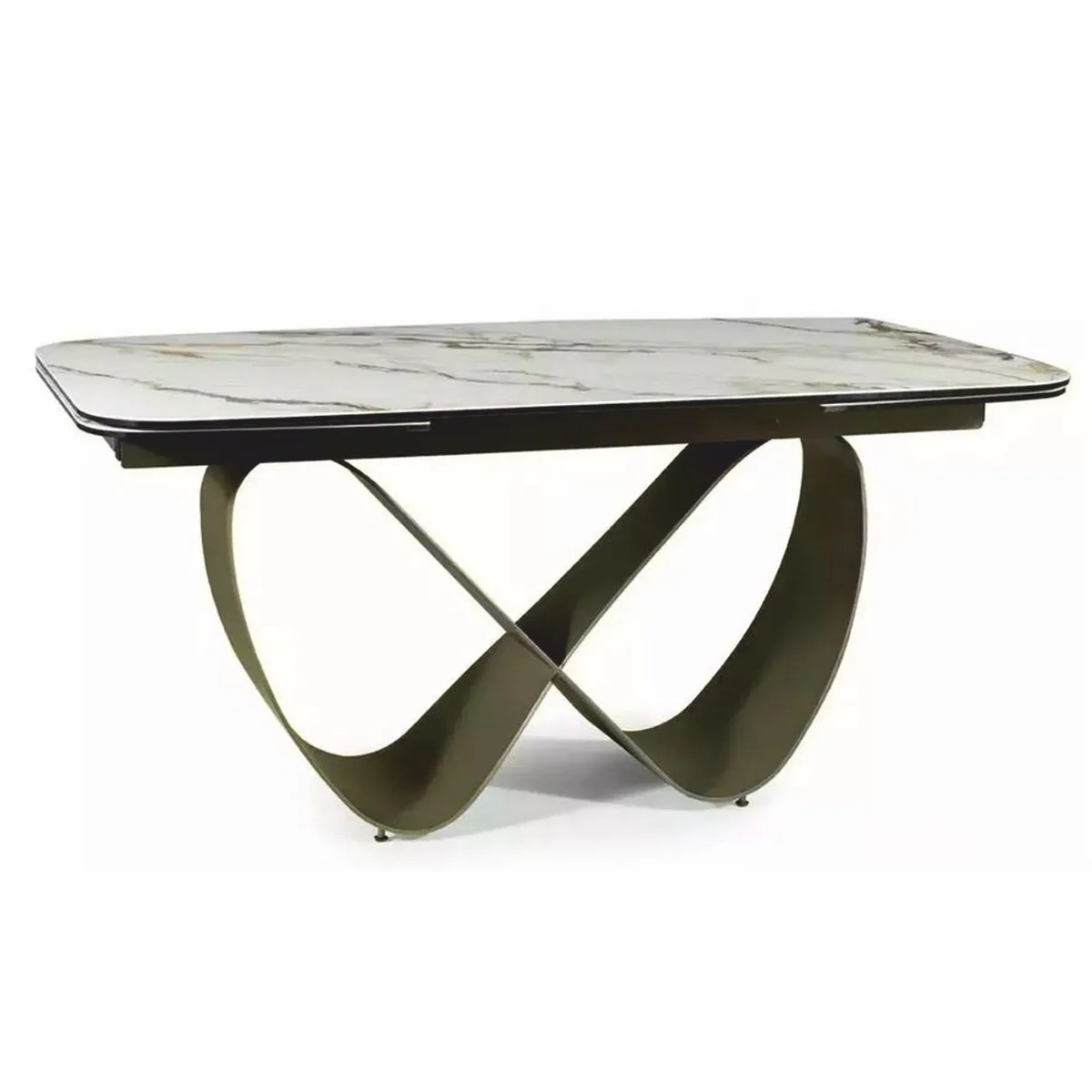 Luxus Esstisch Weiß / Bernstein / Messing 160-240 cm - Ausziehbar