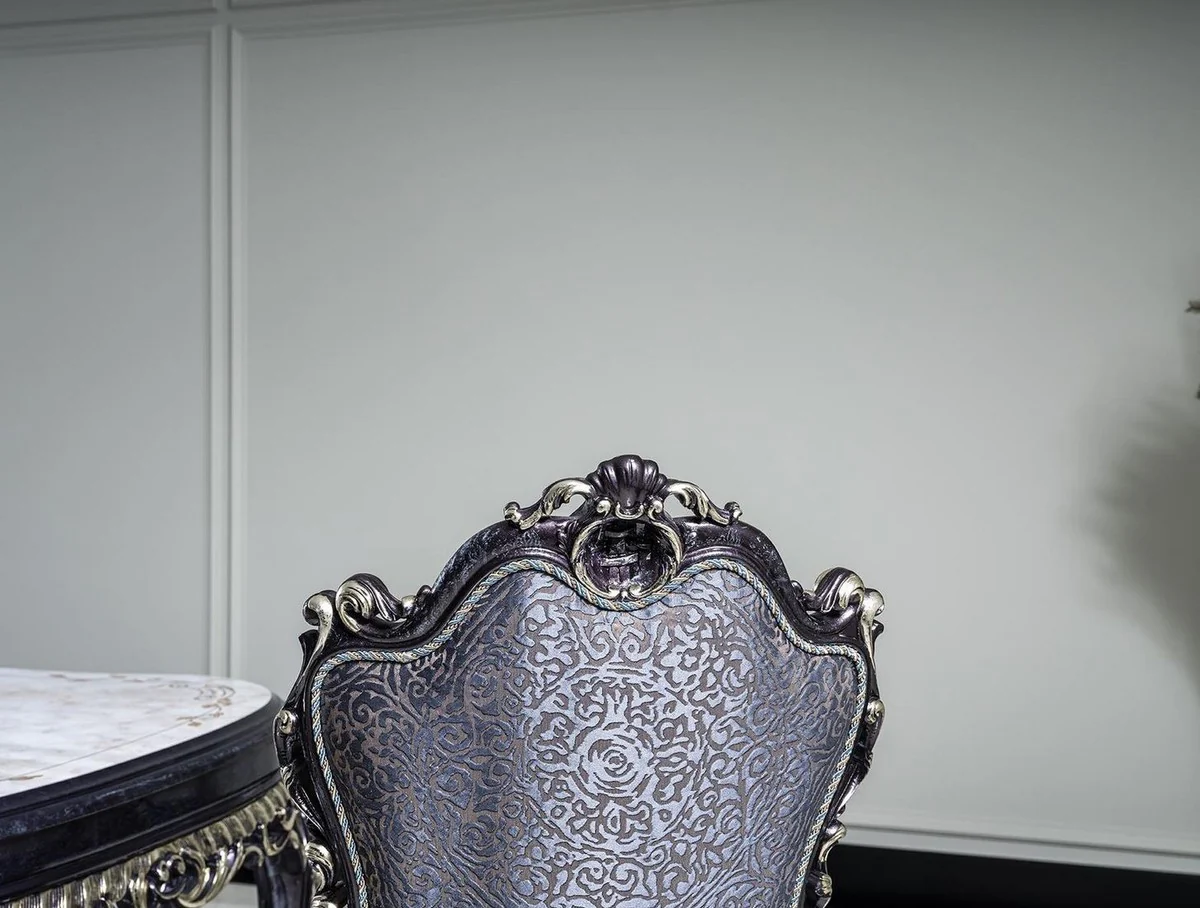 Luxus Barock Esszimmerstuhl Set Blau / Gold - Handgefertigtes Küchen Stühle 6er Set - Barock Esszimmer Möbel - Edel & Prunkvoll