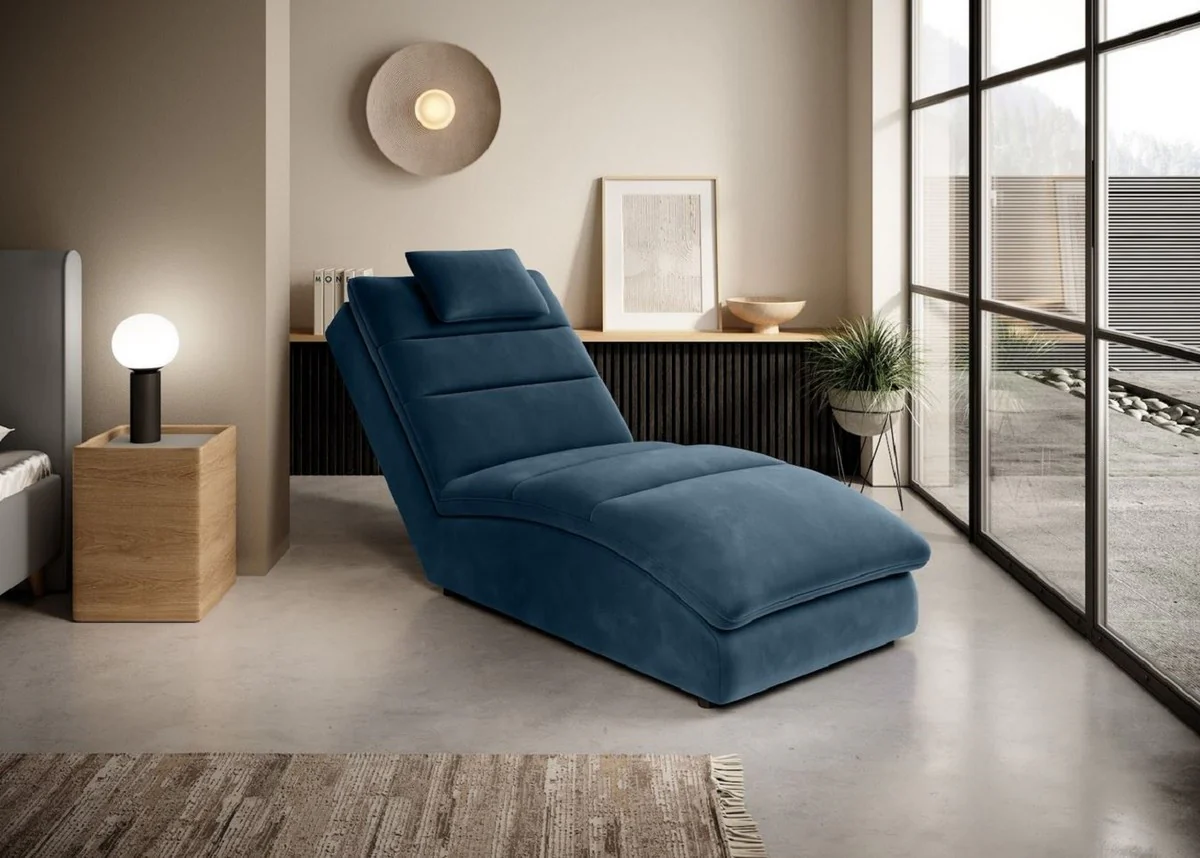 Luxus Chaiselongue mit Kopfkissen Blau 85 x 170 x H. 92 cm - Wohnzimmer Liegesessel - Relexliege - Recamiere - Wohnzimmer Möbel - Luxus Möbel