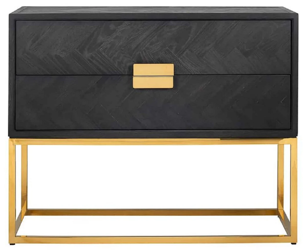 Luxus Massivholz Kommode mit 2 Schubladen Schwarz / Gold 108 x 45 x H. 87 cm - Wohnzimmer Möbel - Hotel Möbel - Luxus Kollektion