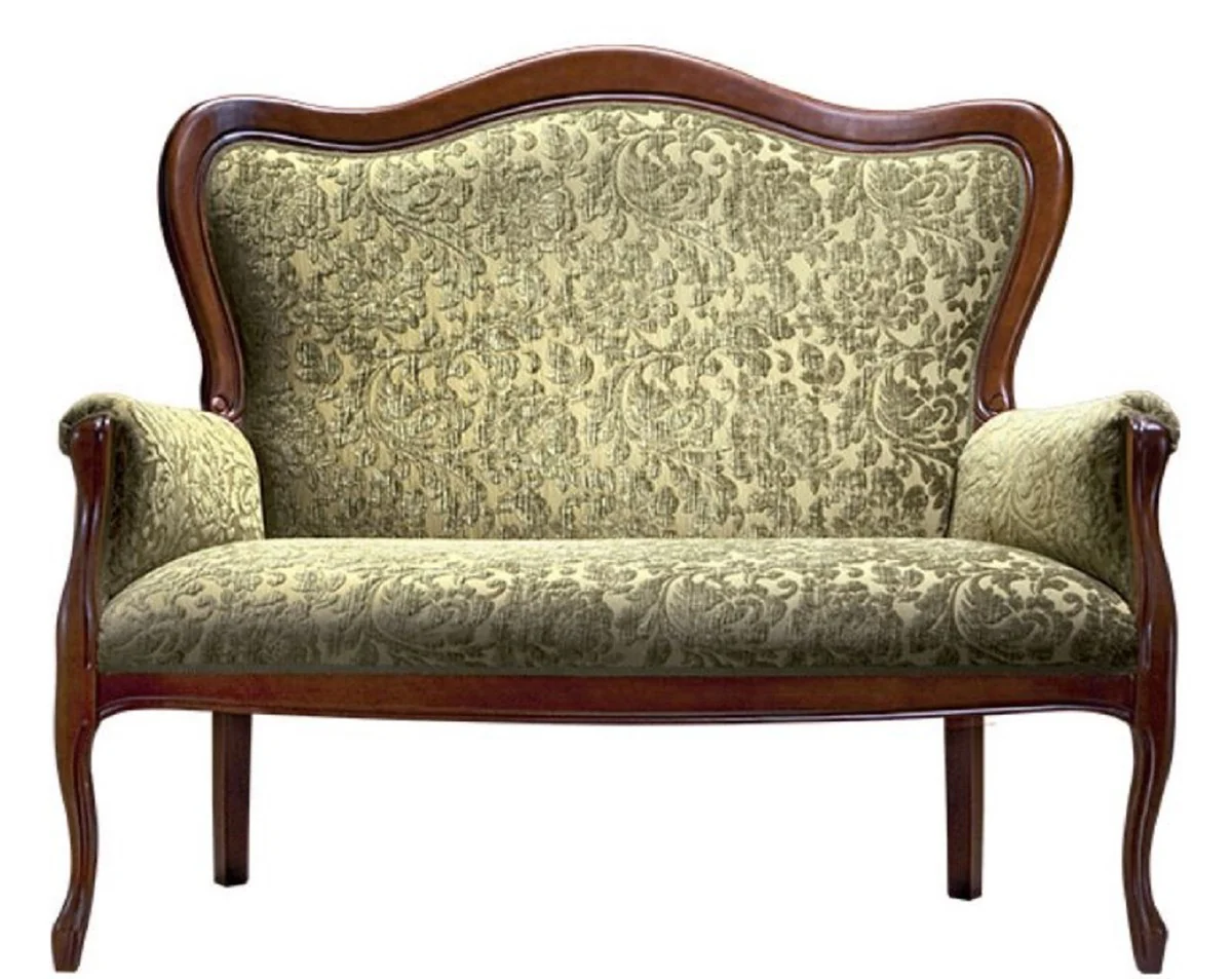 Luxus Barock Sofa Grün / Dunkelbraun 124 x 74 x H. 107 cm - Barock Wohnzimmermöbel