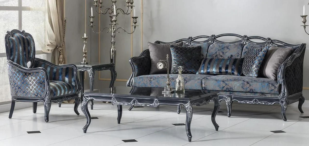 Luxus Barock Couchtisch Grau 118 x 80 x H. 48 cm - Edler Massivholz Wohnzimmertisch - Barockstil Wohnzimmer Möbel