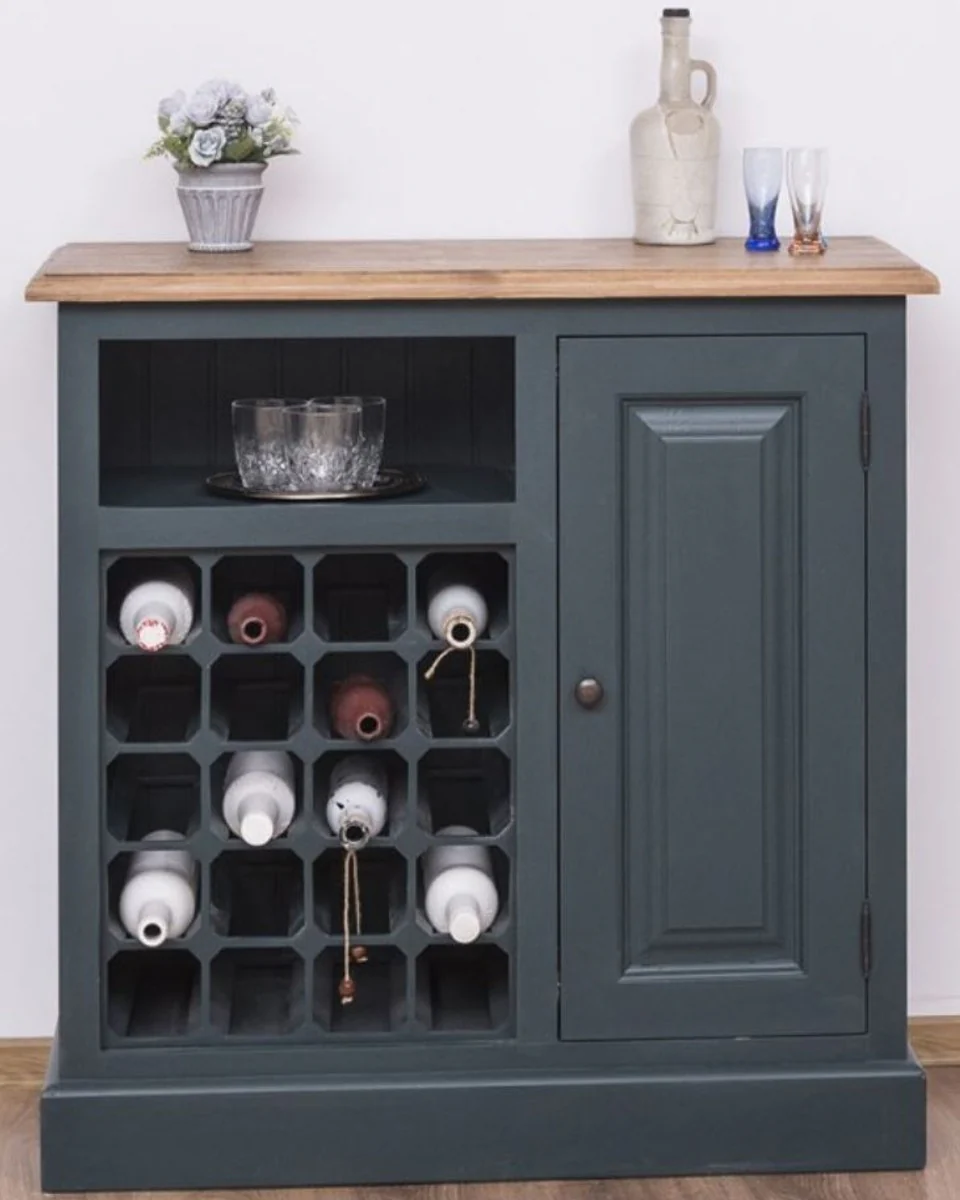 Landhausstil Weinschrank mit Tür Graublau / Naturfarben 90 x 41 x H. 90 cm - Landhausstil Möbel