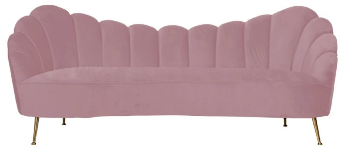 Luxus Samt Sofa Rosa / Gold 230 x 94 x H. 90 cm - Wohnzimmer Sofa mit edlem Samtstoff - Wohnzimmer Möbel - Luxus Möbel - Wohnzimmer Einrichtung - Luxus Einrichtung