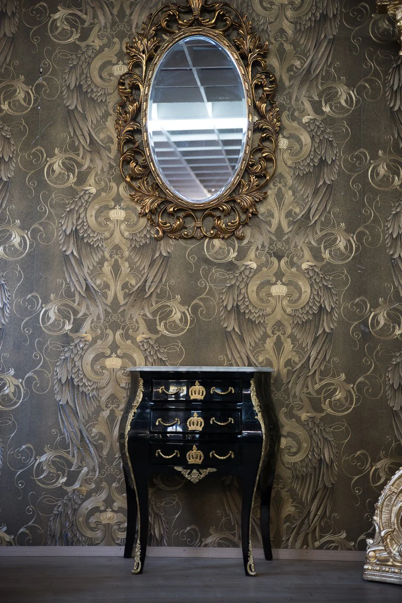 Pompöös by Barock Kommode mit 3 Schubladen und Marmorplatte Schwarz / Gold / Weiß - Pompööse Barock Kommode designed by Harald Glööckler