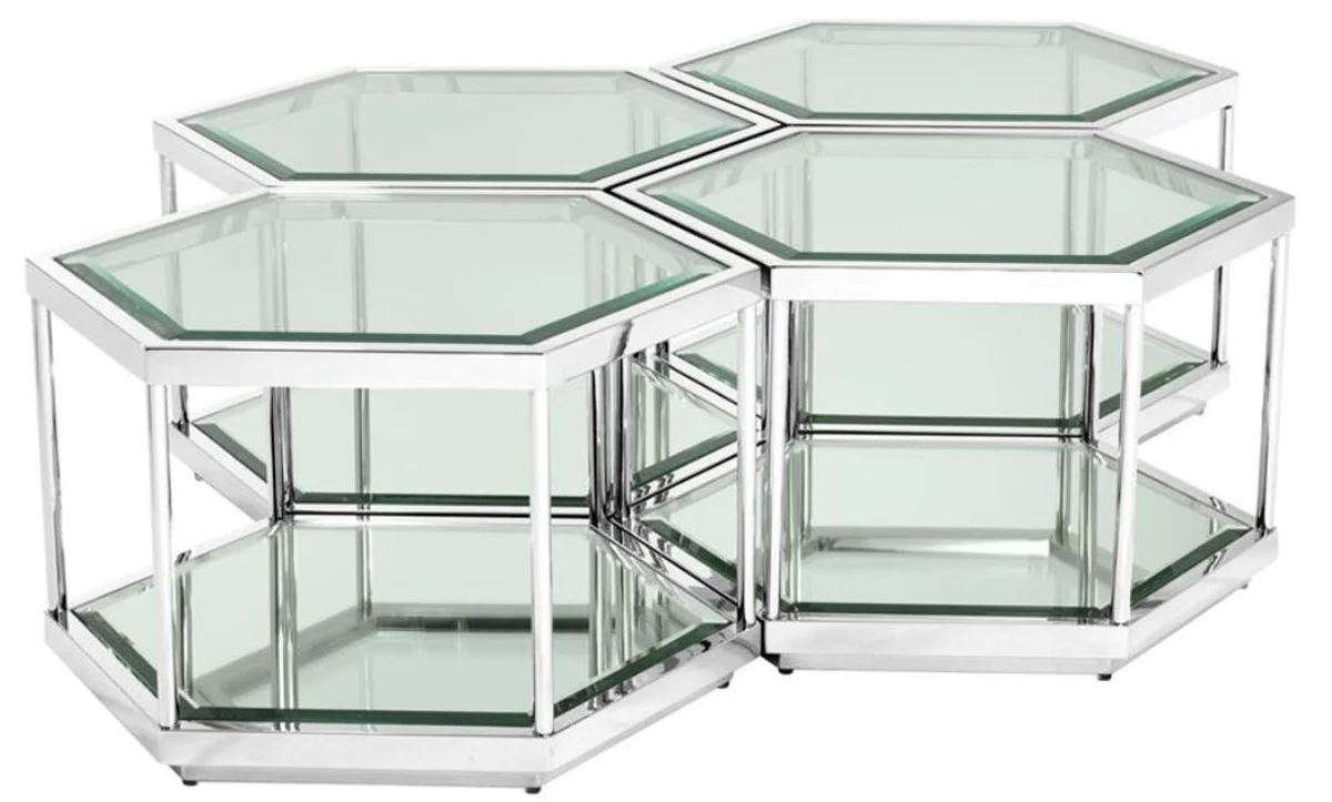 Luxus Couchtisch / Wohnzimmertisch 4er Set Silber 60 x 52 x H. 36 cm - Wohnzimmermöbel