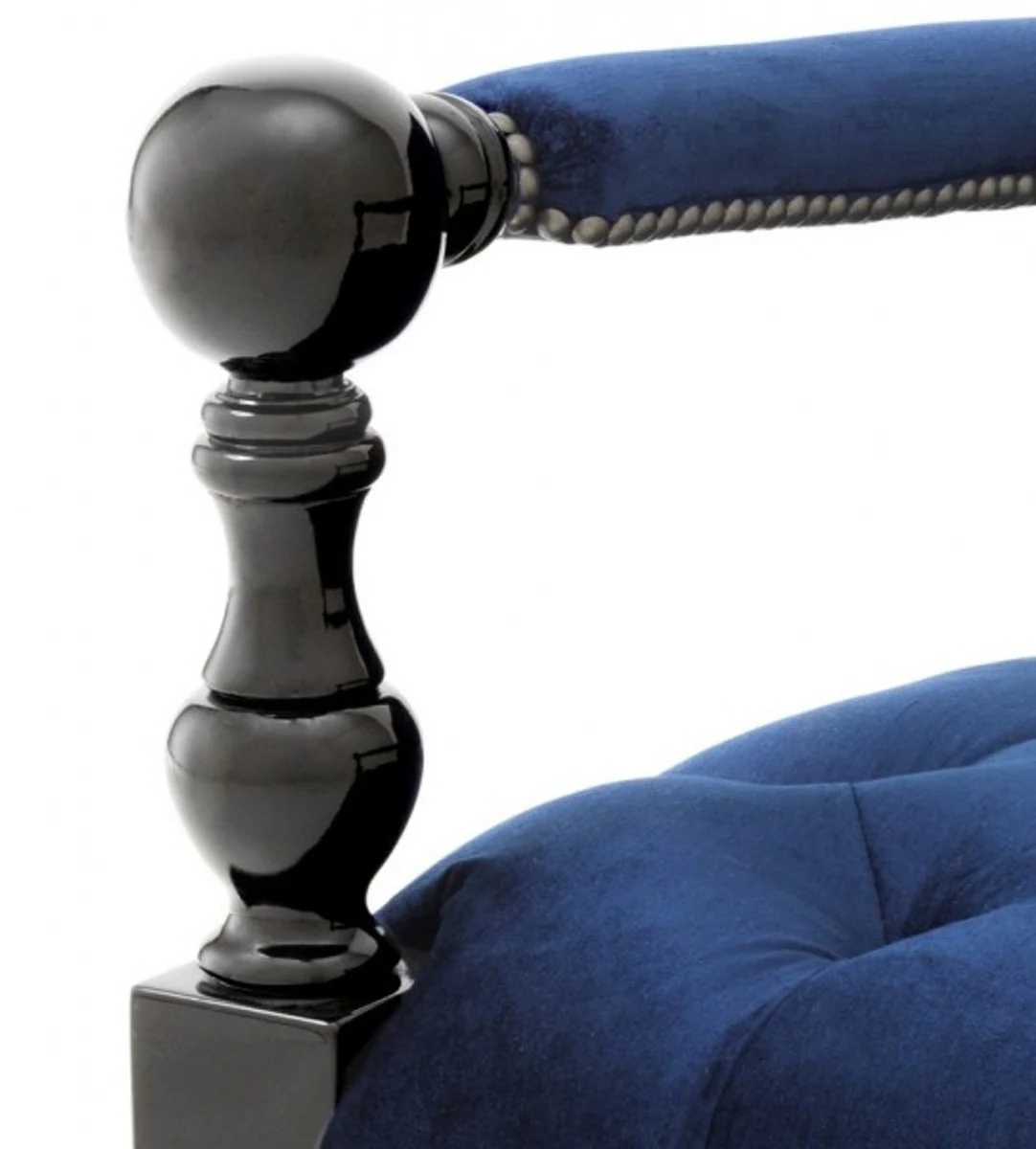 Luxus Barock Sessel Royalblau / Schwarz Klavierlack - Lounge Sessel - Luxury Collection - Art Deco - Belle Epoche