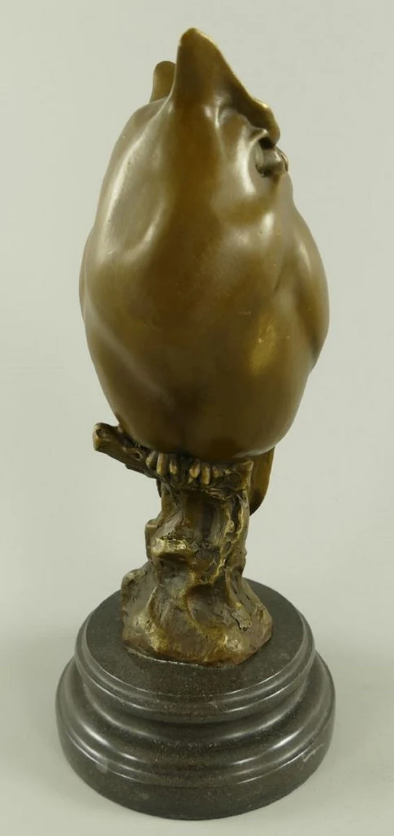 Luxus Bronze Deko Figur Eule auf Marmorsockel Bronze / Schwarz 14 x 14 x H. 30 cm - Bronze Deko Skulptur - Schreibtisch Deko - Deko Accessoires - Luxus Accessoires