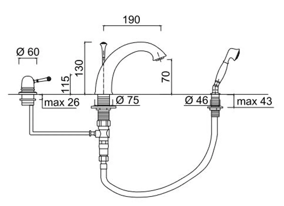 Luxus Badewannen 3-Loch Wannenmischer Set mit Swarovski Kristallglas Silber - Luxus Badezimmer Badewannenarmaturen Made in Italy