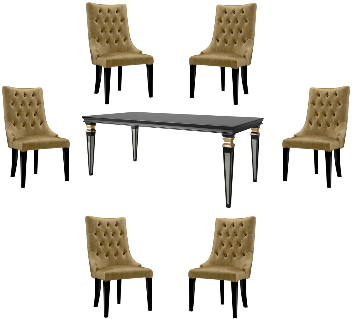 Luxus Barock Esszimmer Set Gold / Schwarz / Silber - 1 Esszimmertisch & 6 Esszimmerstühle - Esszimmermöbel im Barockstil - Luxus Qualität - Edel & Prunkvoll