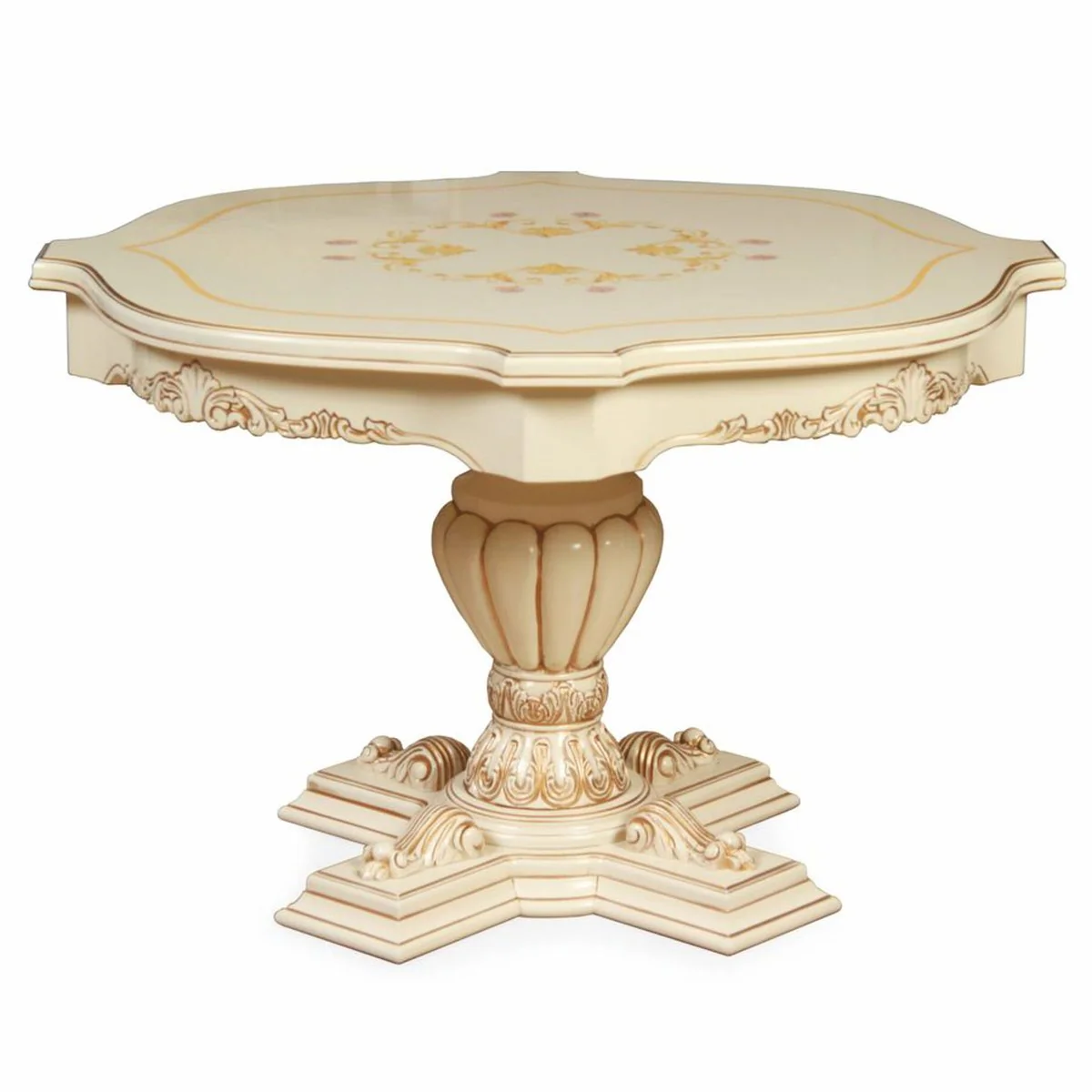 Luxus Barock Esstisch Creme / Braun Ø 120 cm - Barock Möbel