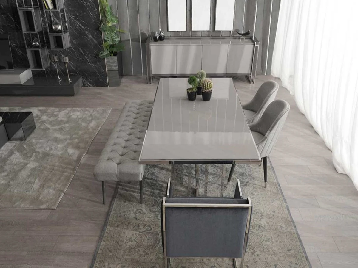 Luxus Esstisch Grau / Silber 210 x 105 x H. 75 cm - Rechteckiger Küchentisch - Esszimmer Möbel - Küchen Möbel - Luxus Möbel - Luxus Einrichtung