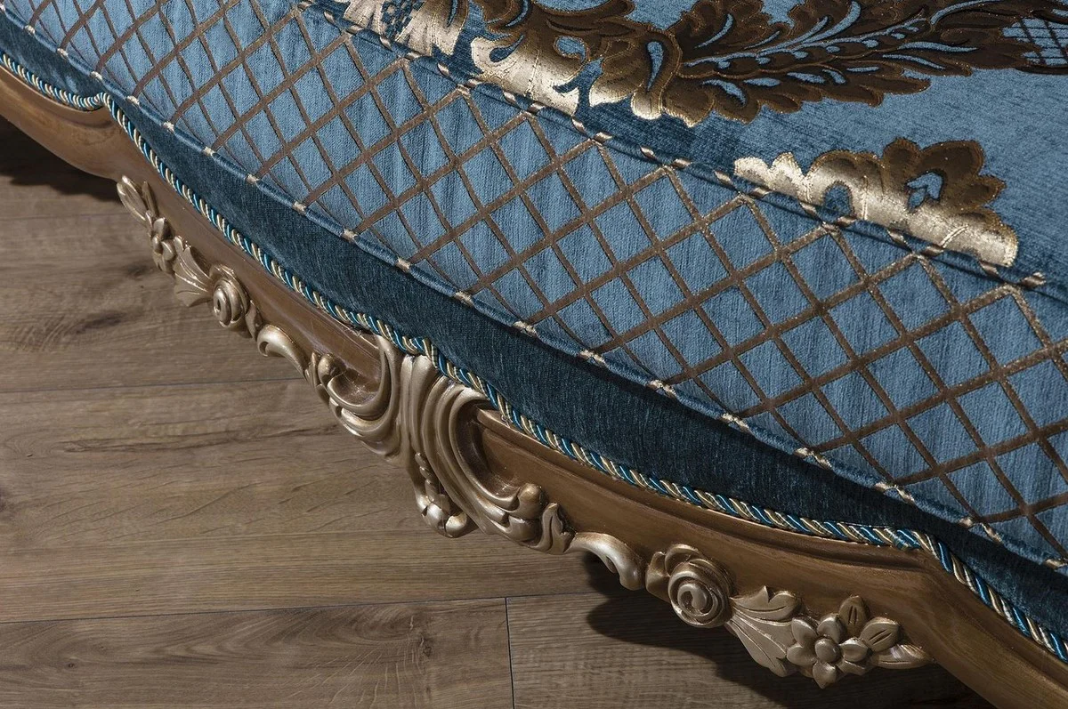 Luxus Barock Wohnzimmer Set Blau / Gold - 2 Sofas & 2 Sessel & 1 Couchtisch - Prunkvolle Wohnzimmer Möbel im Barockstil