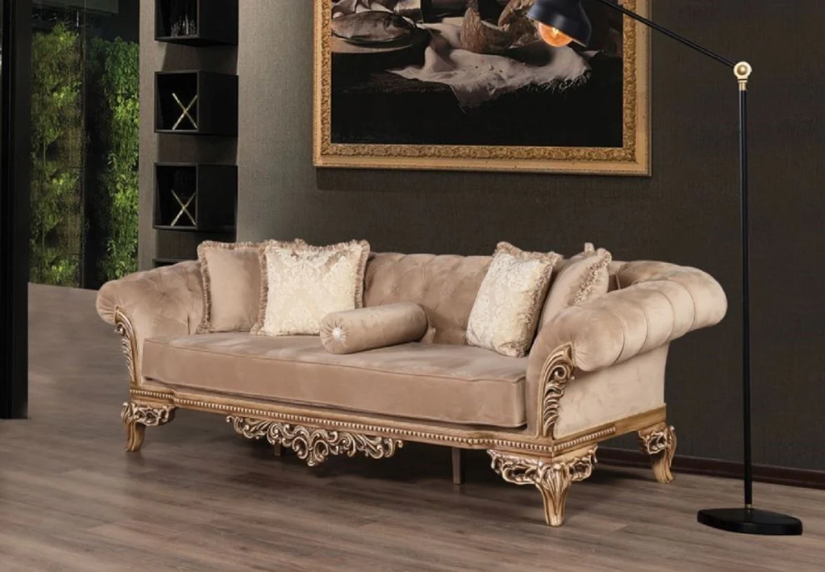 Luxus Barock Chesterfield Sofa Braun - Prunkvolles Wohnzimmer Sofa im Barockstil - Barock Wohnzimmer Möbel - Edel & Prunkvoll