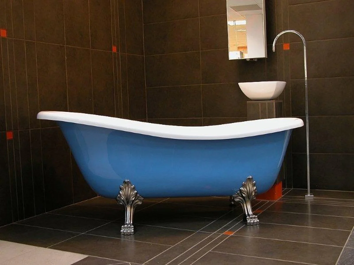 Freistehende Luxus Badewanne Jugendstil Roma Hellblau/Weiß/Chrome 1470mm - Barock Antik Badezimmer