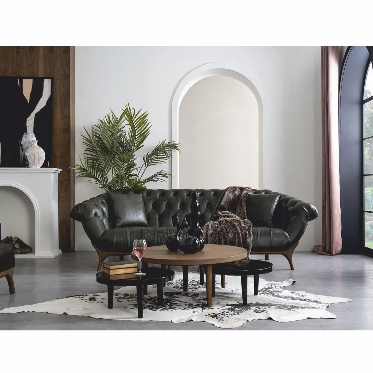 Luxus Chesterfield Echtleder Sofa Dunkelgrün / Braun 270 cm - Echtleder Möbel