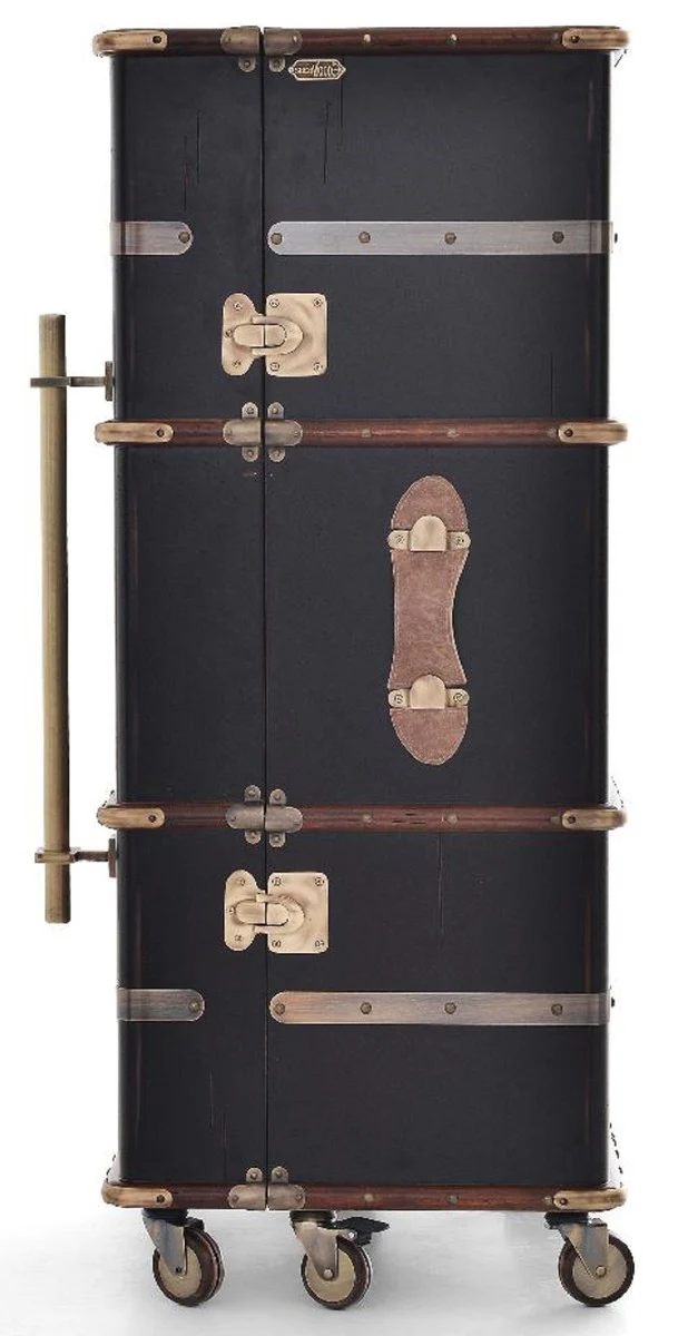 Luxus Barschrank mit Rollen Antik Schwarz 59 x 51 x H. 120 cm - Kofferschrank im Retro Look - Retro Stil Weinschrank - Bar Möbel - Luxus Möbel