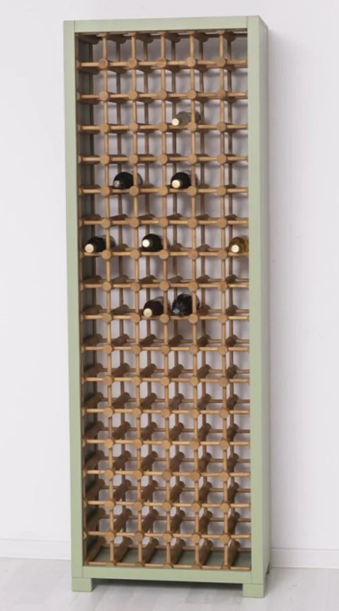 Landhausstil Massivholz Weinschrank Grün / Naturfarben 68 x 35 x H. 200 cm - Massivholz Weinregal im Landhausstil - Massivholz Bar Möbel - Landhausstil Bar Möbel