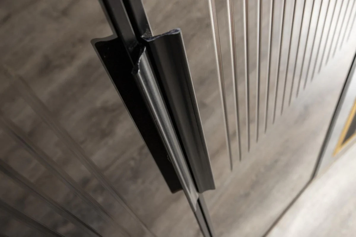 Luxus Art Deco Schlafzimmerschrank Grau / Gold 265 x 67 x H. 220 cm - Edler Massivholz Kleiderschrank mit 6 verspiegelten Türen - Schlafzimmer Möbel - Luxus Qualität