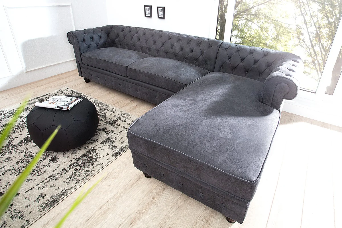 Chesterfield Ecksofa in Antikgrau - Wohnzimmer Möbel - Couch