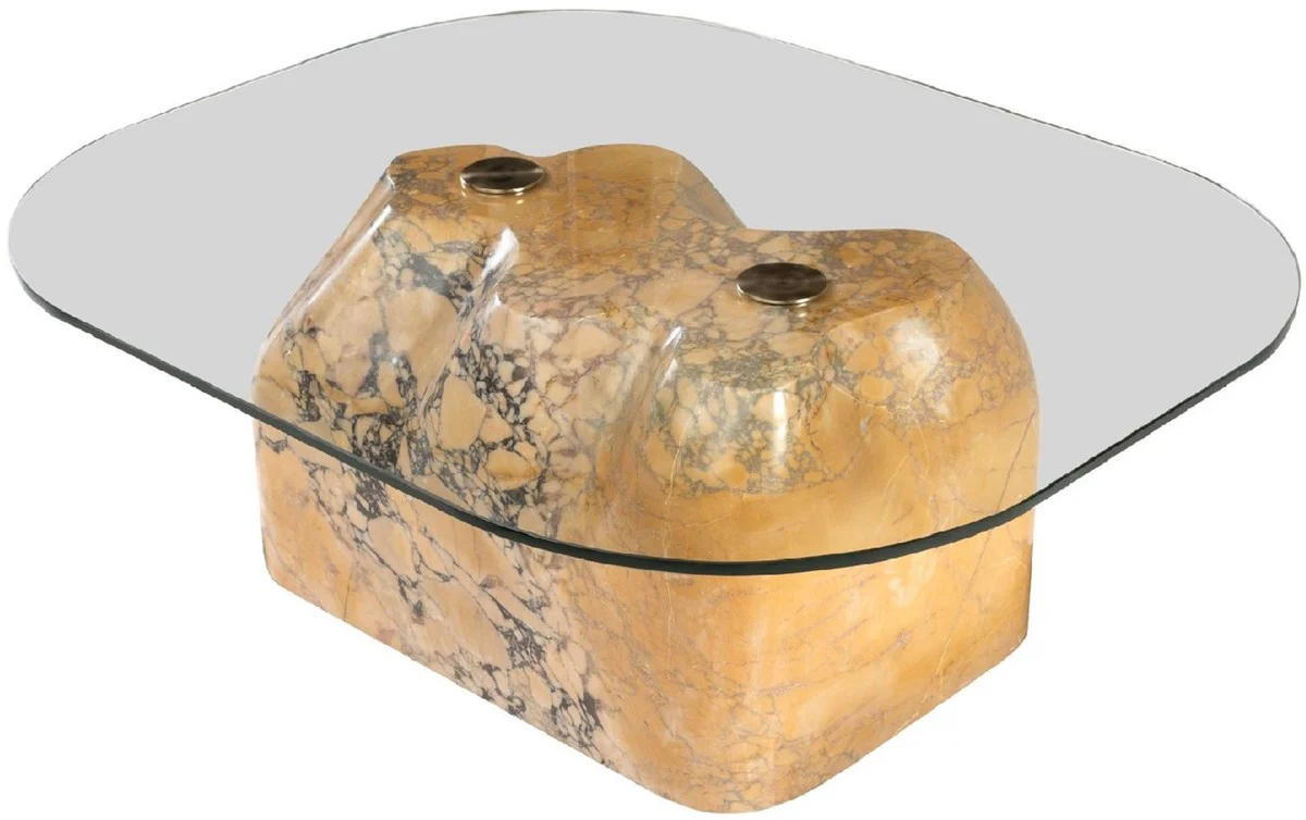 Luxus Marmor Couchtisch mit Glasplatte Beige-Lila 106,5 cm