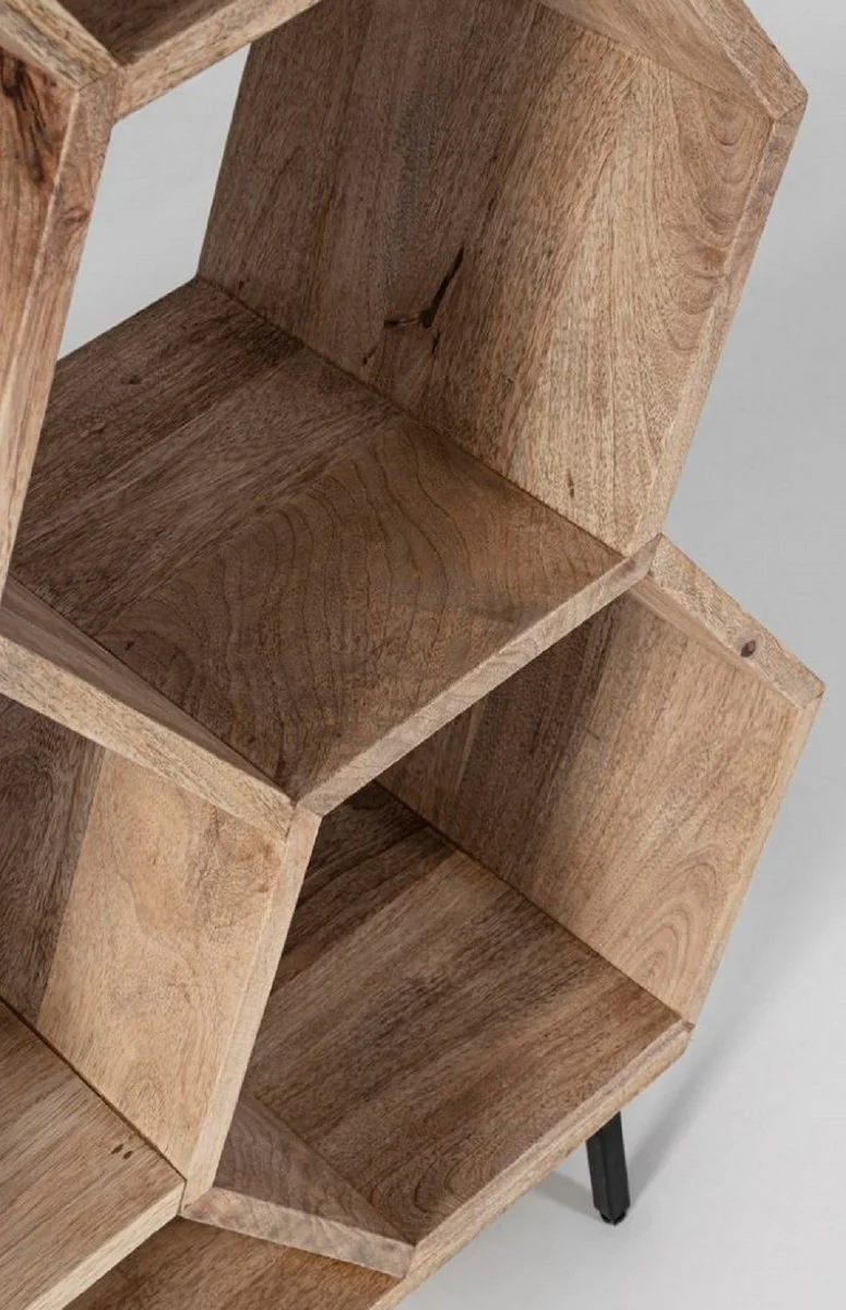 Luxus Bücherschrank Braun / Schwarz 100 x 30 x H. 186 cm - Massivholz Schrank - Regalschrank - Wohnzimmer Möbel - Büro Möbel - Luxus Möbel