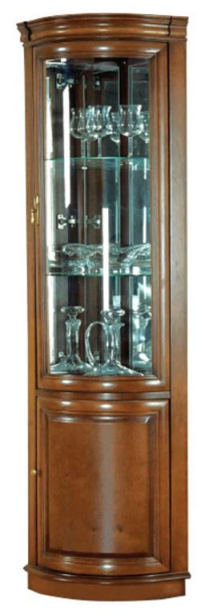 Luxus Eckvitrine Braun 40 x 45 x H. 212 cm - Massivholz Eckschrank - Wohnzimmerschrank - Luxus Massivholz Wohnzimmer Möbel