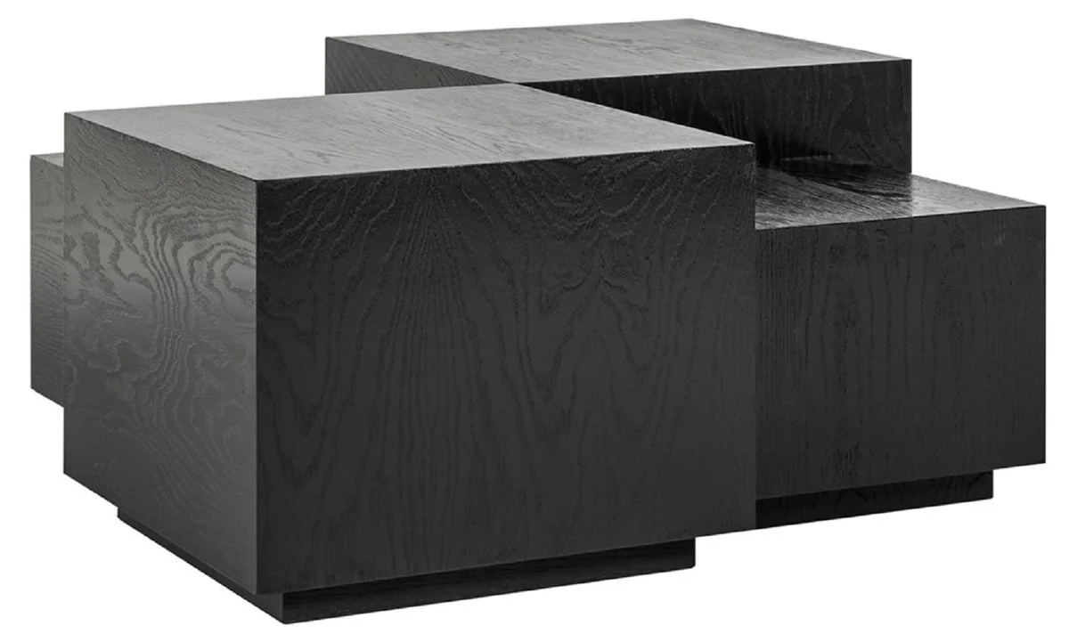 Luxus Couchtisch 4er Set Schwarz 75 x 75 x H. 40 cm - Quadratischer Massivholz Wohnzimmertisch - Wohnzimmer Möbel - Luxus Möbel - Luxus Einrichtung