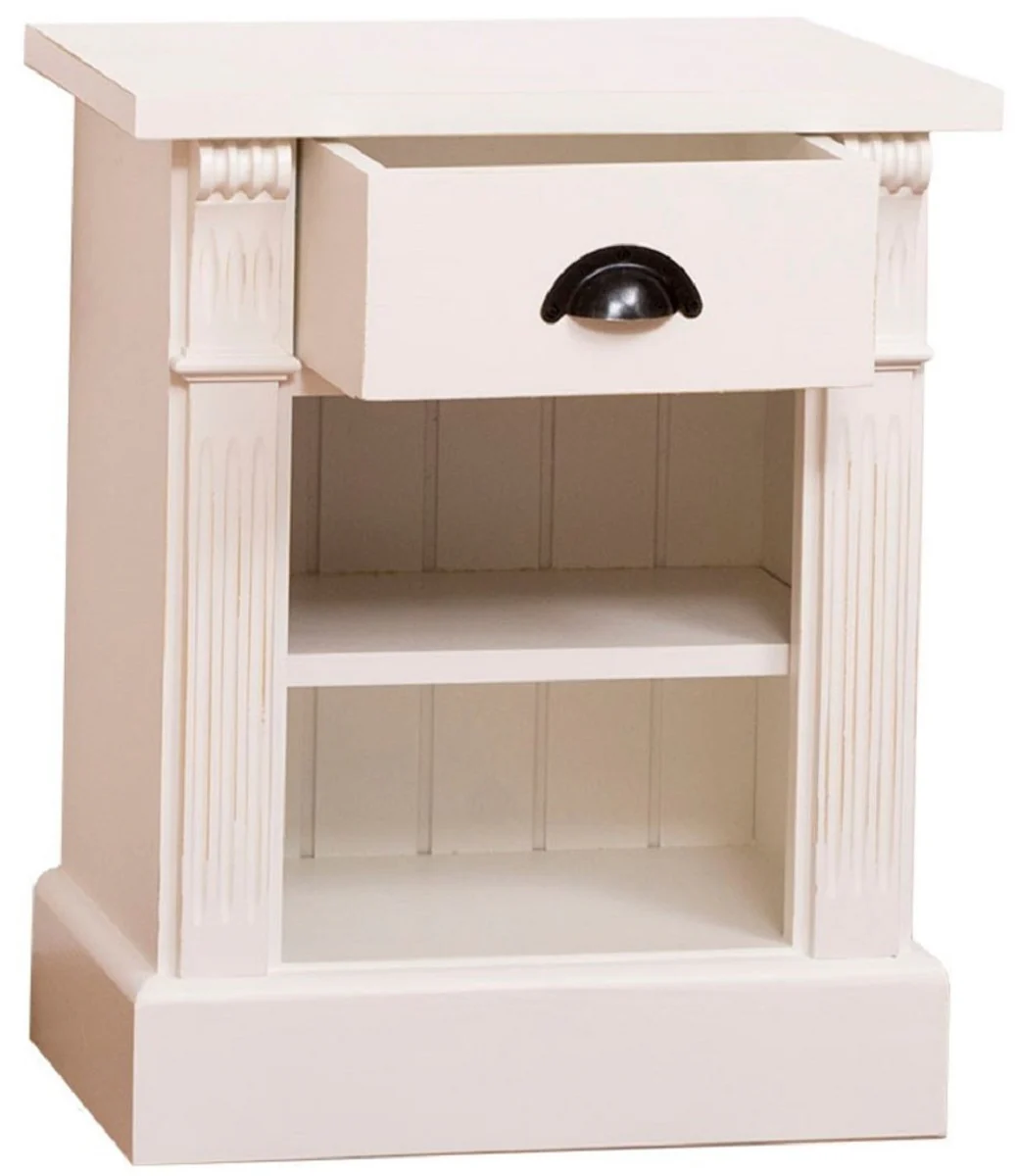 Landhausstil Nachttisch mit Schublade und Regal Cremefarben 49 x 33 x H. 60 cm - Massivholz Nachtkommode - Nachtschrank - Landhausstil Schlafzimmermöbel