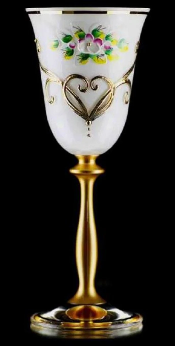 Luxus Barock Likörglas 6er Set Weiß / Mehrfarbig / Gold Ø 5,5 x H. 17 cm - Handgefertigte und handbemalte Likörgläser - Hotel & Restaurant Accessoires - Luxus Qualität