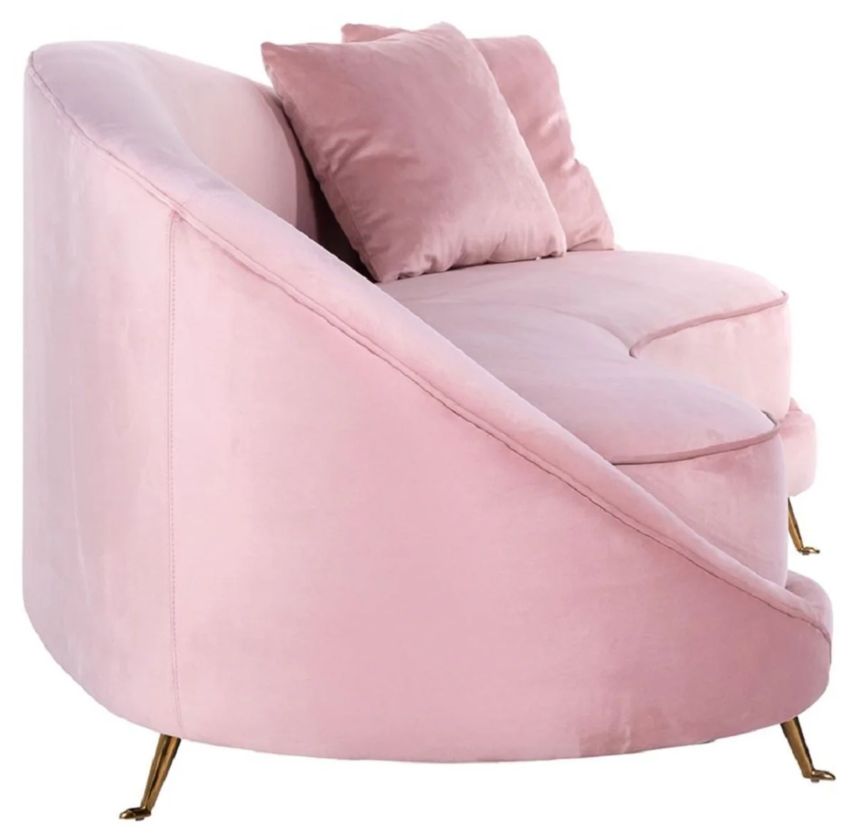 Luxus Samt Sofa Rosa / Gold 240 x 100 x H. 77 cm - Gebogenes Wohnzimmer Sofa mit 2 dekorativen Kissen - Luxus Wohnzimmer Möbel