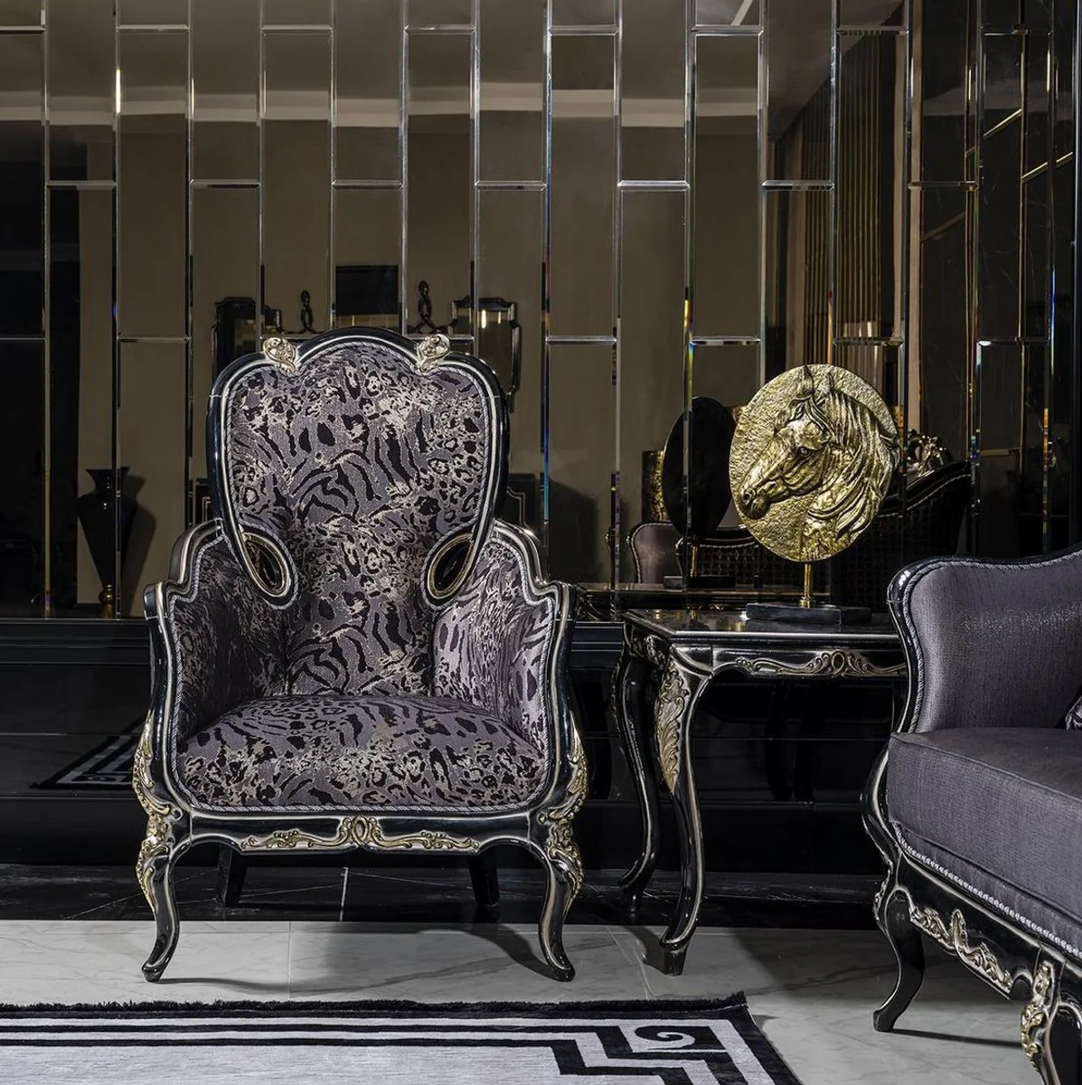 Luxus Barock Beistelltisch Schwarz / Gold - Handgefertigter Tisch im Barockstil - Barock Wohnzimmer Möbel - Edel & Prunkvoll