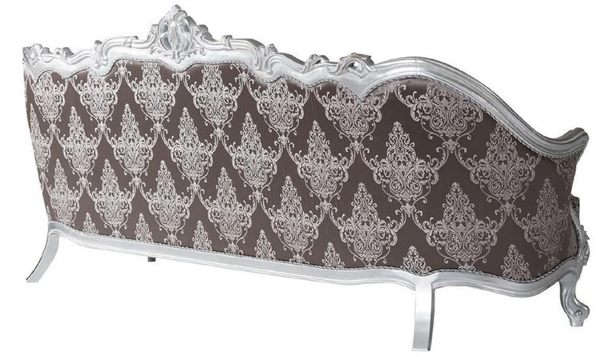 Luxus Barock Sofa Bronzefarben / Silber 262 x 90 x H. 113 cm - Prunkvolles Wohnzimmer Sofa mit dekorativen Kissen - Barock Möbel
