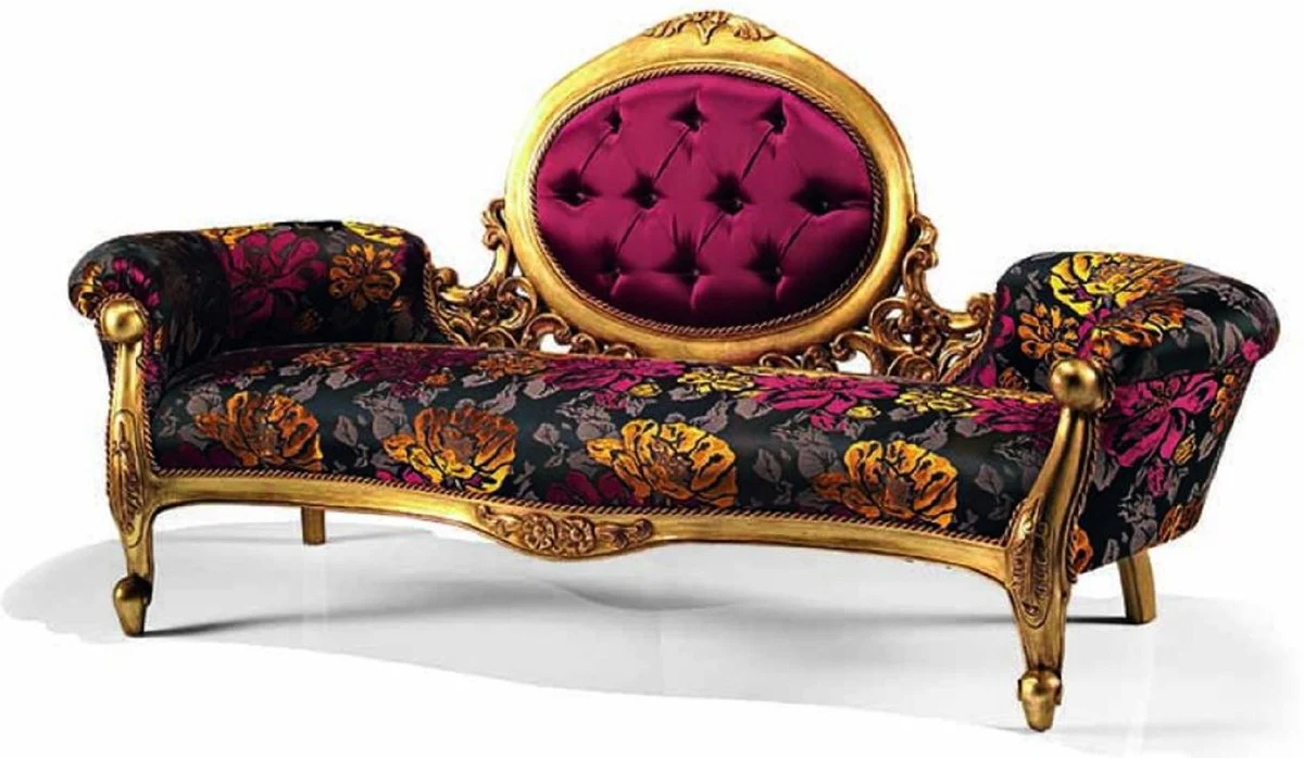 Luxus Barock Sofa Schwarz / Lila / Gold 205 cm - Made in Italy