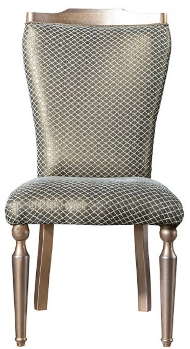 Luxus Barock Esszimmerstuhl Grün / Silber / Kupfer / Gold - Handgefertigter Massivholz Küchenstuhl - Esszimmer Möbel im Barockstil