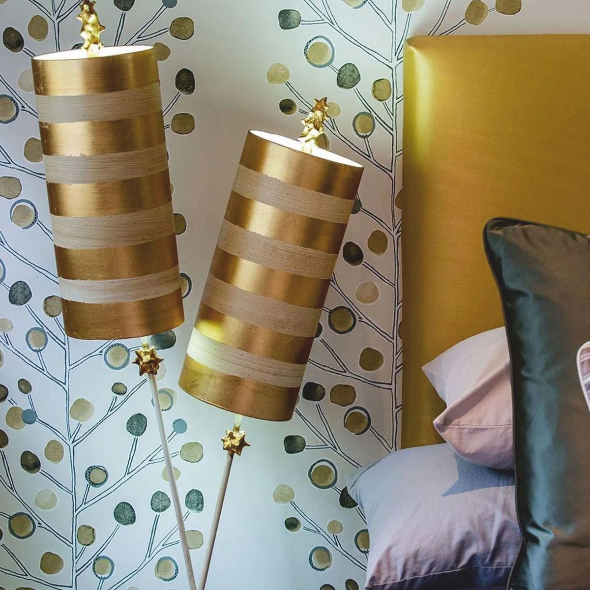 Luxus Doppel Tischleuchte Gold / Taupe H. 102,7 cm - Luxus Leuchten