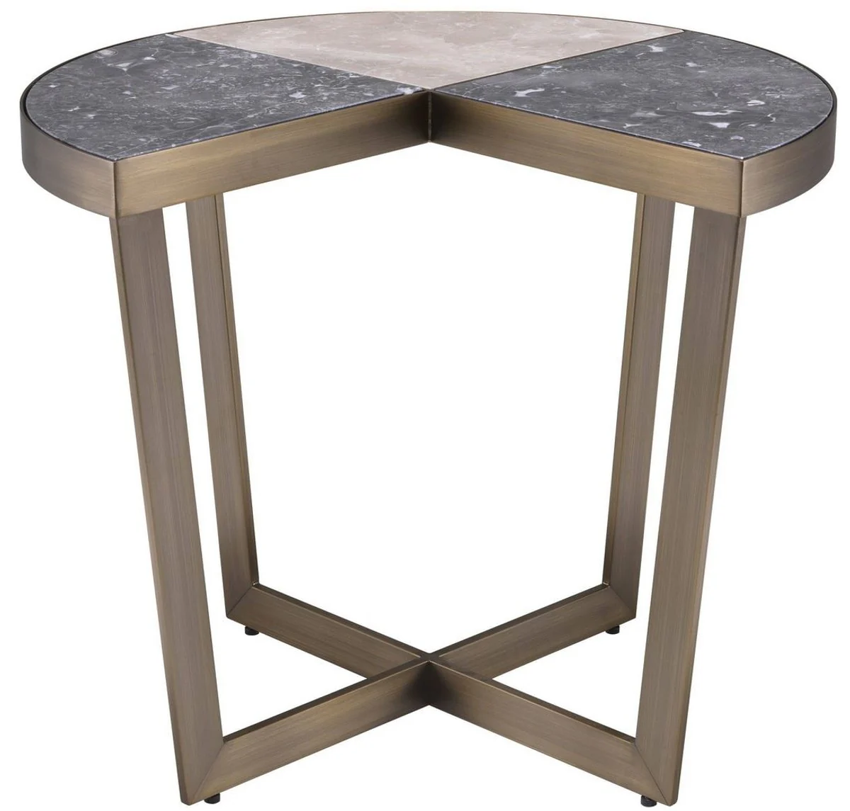 Luxus Edelstahl Beistelltisch mit Marmor Tischplatte Grau / Beige / Messingfarben Ø 60 x H. 50,5 cm - Luxus Möbel