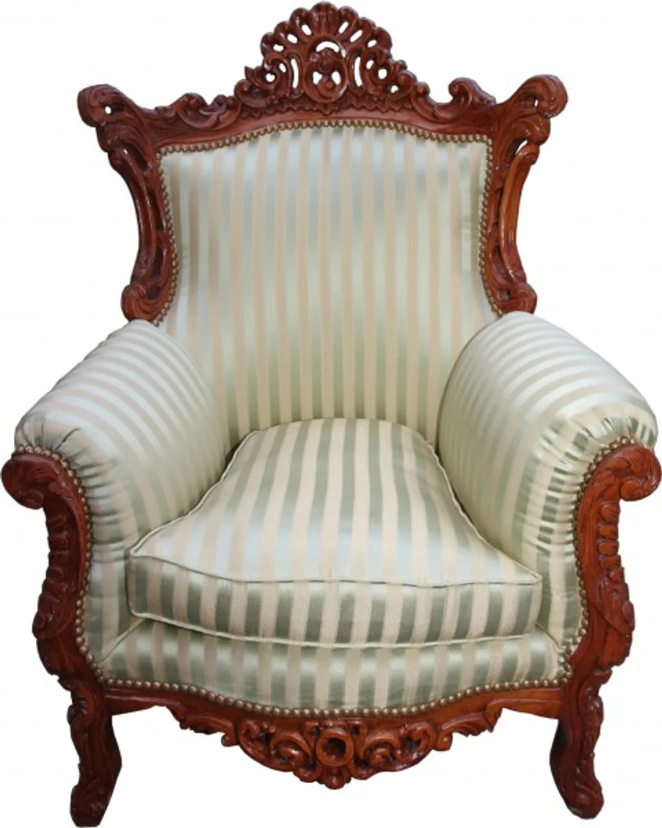 Barock Wohnzimmer Set Jadegrün/Braun - 3-er Sofa + 2-er Sofa + 1 Sessel - Barock Möbel