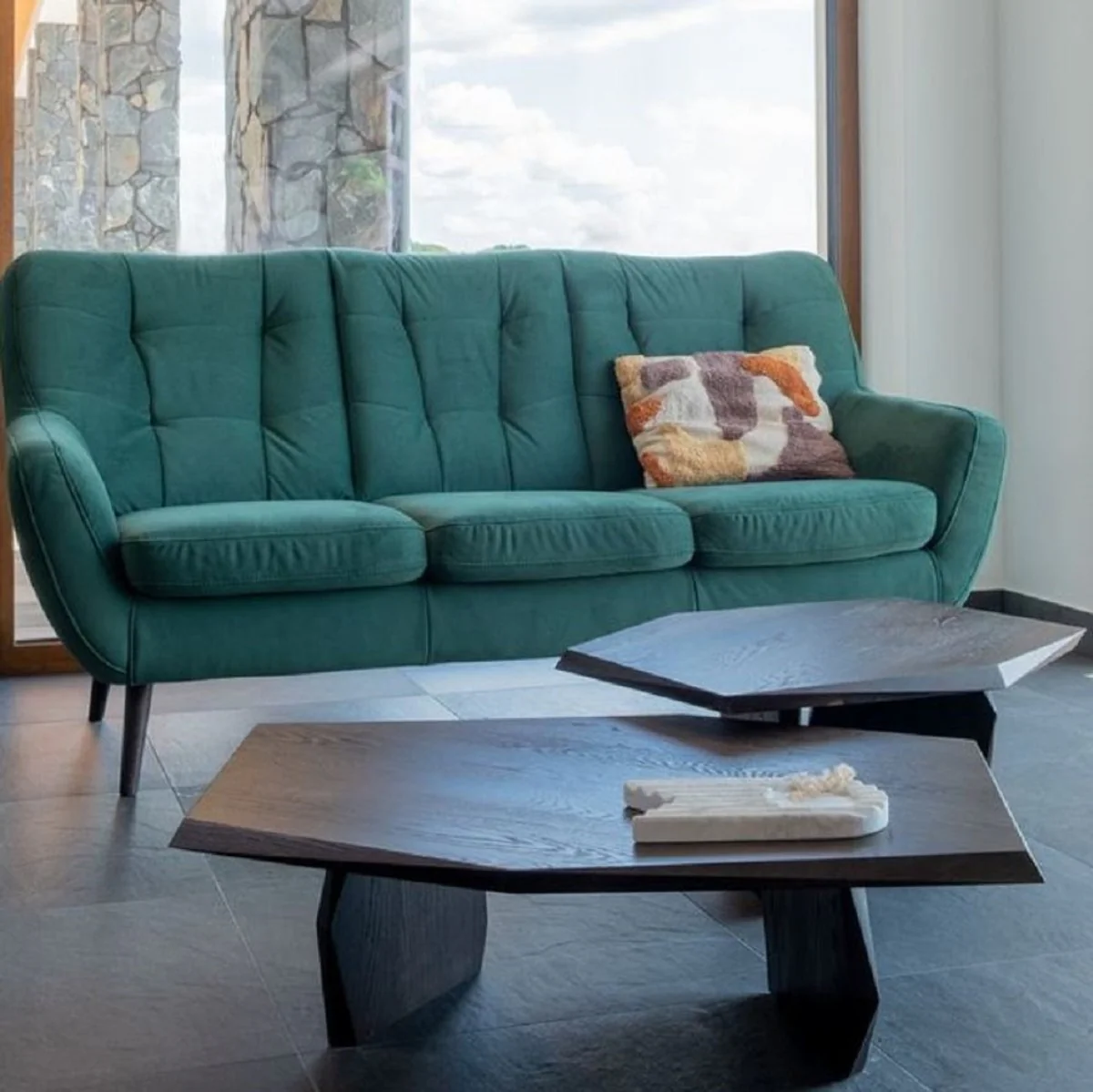 Luxus Massivholz Couchtisch 2er Set Dunkelbraun - Eichenholz Wohnzimmertische - Wohnzimmer Möbel - Luxus Möbel - Luxus Einrichtung