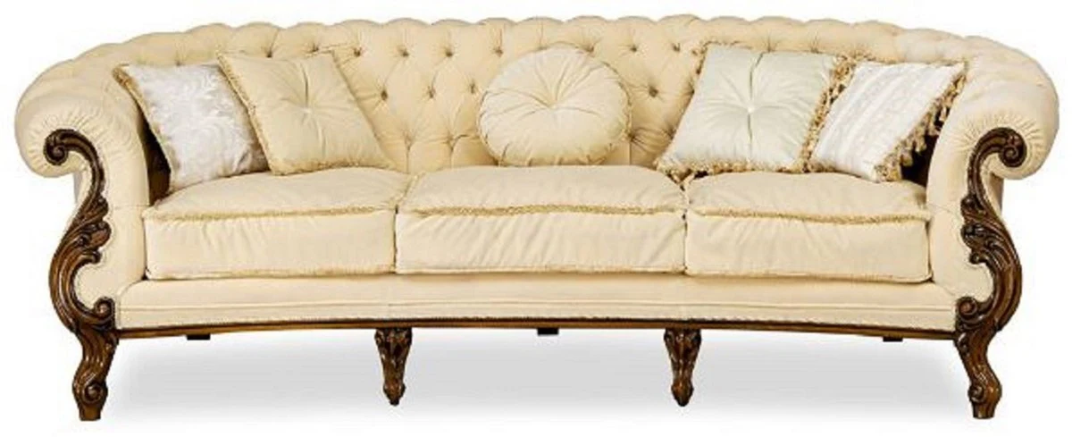 Luxus Barock Wohnzimmer Set Creme / Braun - 2 Barock Sofas & 2 Barock Sessel & 1 Barock Couchtisch - Luxus Wohnzimmer Möbel im Barockstil - Edel & Prunkvoll