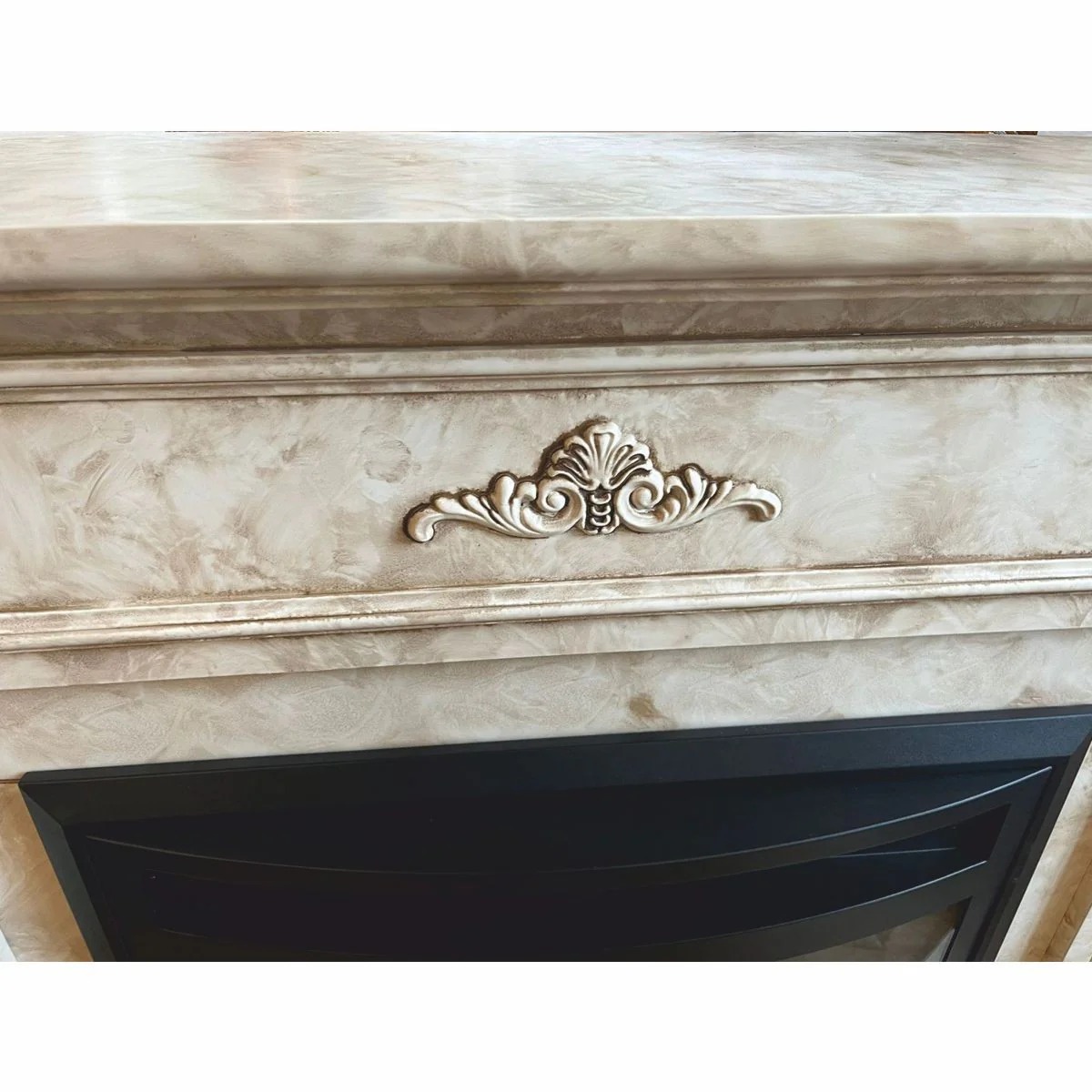 Luxus Barock Elektrokamin mit Fernbedienung Creme 118 x 32 x H. 96,5 cm