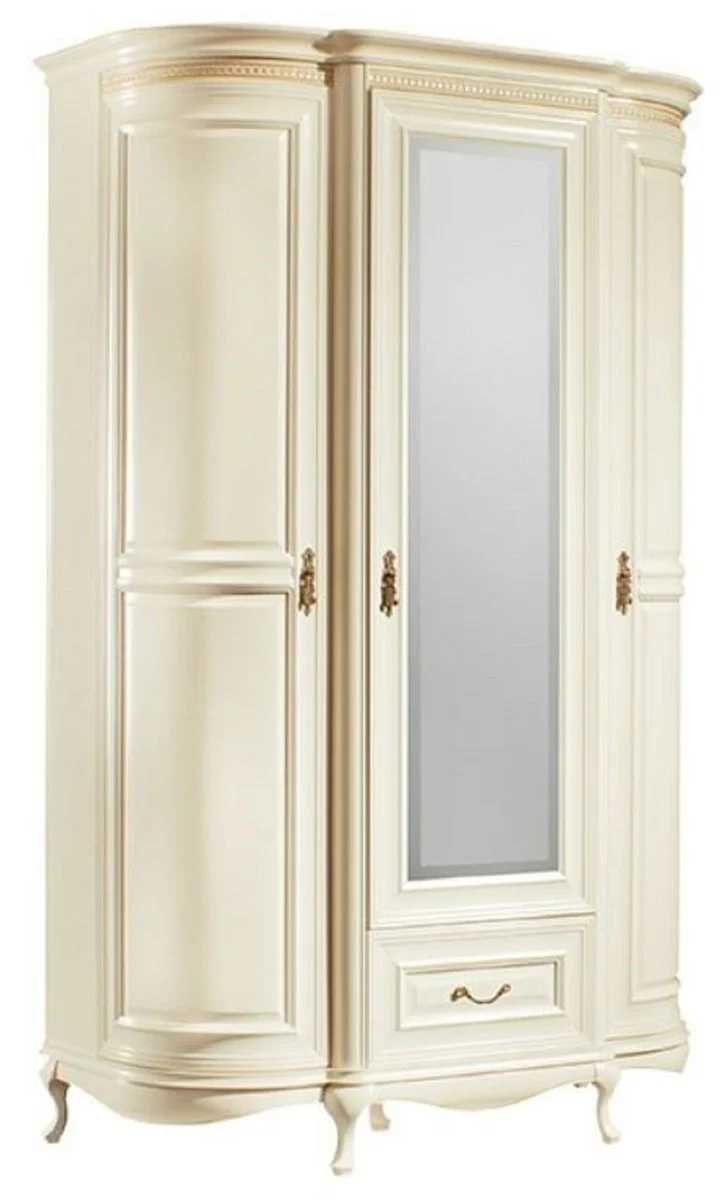 Luxus Barock Schlafzimmerschrank Creme / Gold 130 x 62,6 x H. 206,6 cm - Prunkvoller Kleiderschrank mit 3 Türen und Schublade - Schlafzimmermöbel