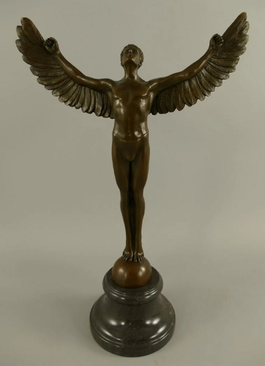 Luxus Jugendstil Deko Skulptur Icarus Bronze / Schwarz 27 x 12 x H. 40 cm - Bronze Figur mit Marmorsockel - Barock & Jugendstil Bronze Skulpturen