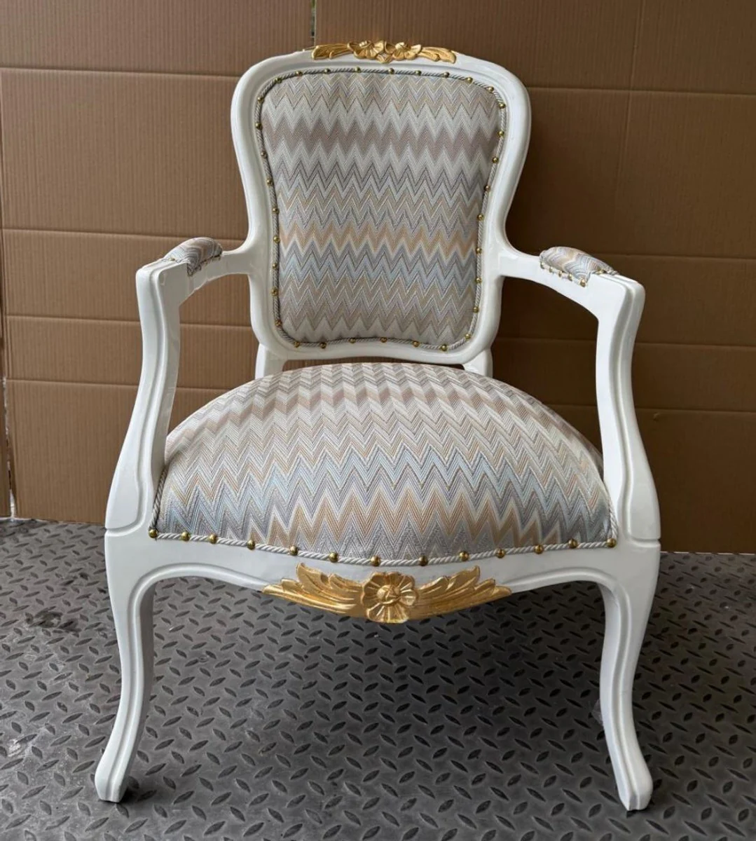 Luxus Barock Salon Stuhl Bunt / Weiß / Gold - Barock Möbel