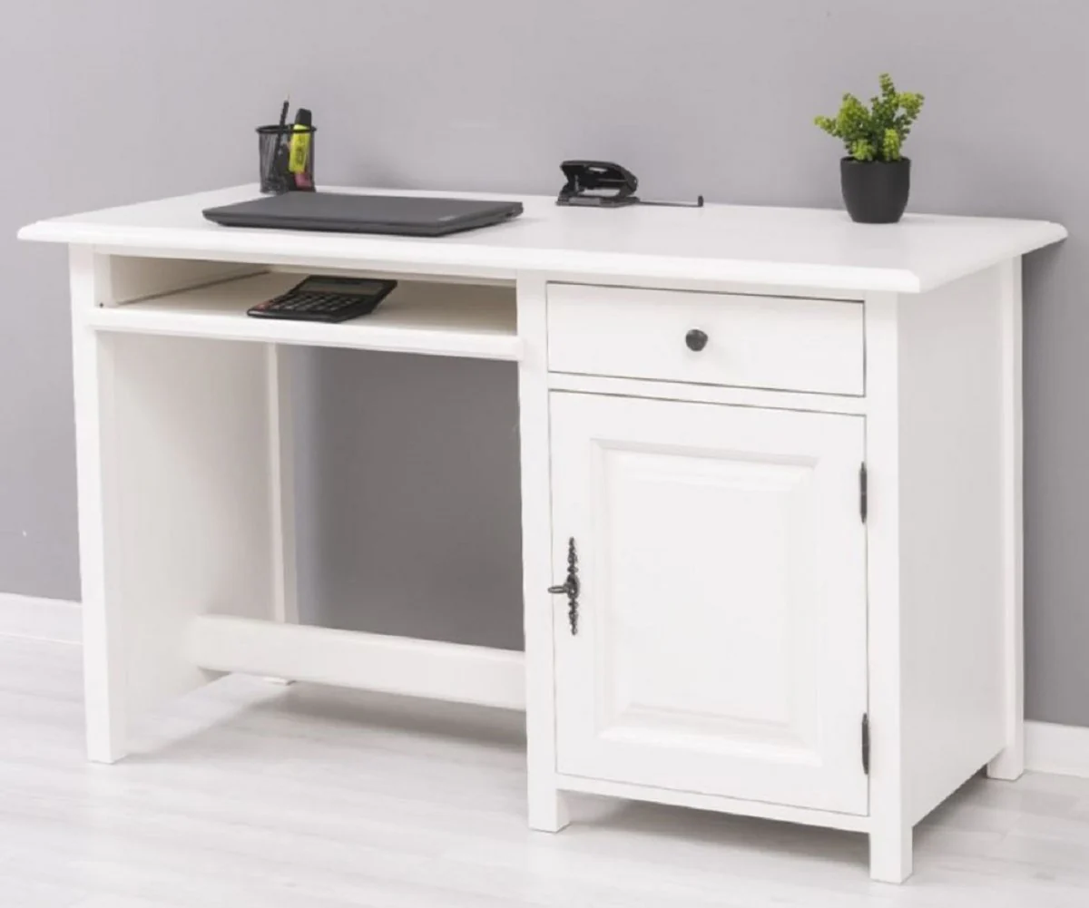 Landhausstil Schreibtisch Weiß 130 x 60 x H. 78 cm - Massivholz Sekretär im Landhausstil - Büro Möbel - Massivholz Möbel - Landhausstil Möbel