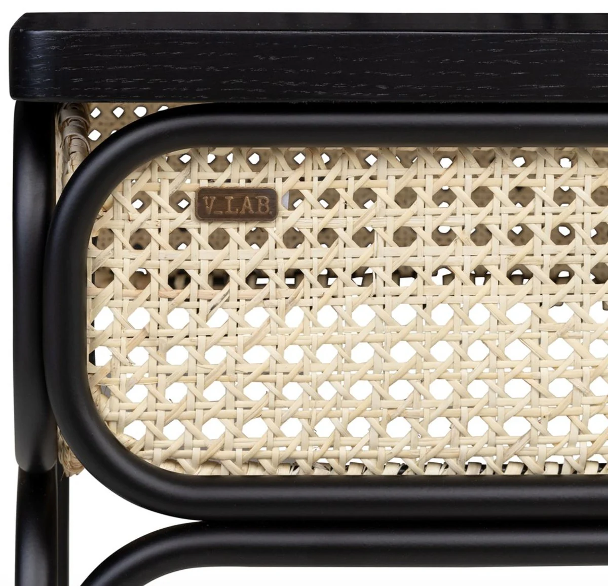 Designer Couchtisch Schwarz / Naturfarben 50 x 40 x H. 45,5 cm - Wohnzimmertisch mit Eichenfurnier Tischplatte edlem Rattangeflecht und pulverbeschichtetem Stahlrahmen