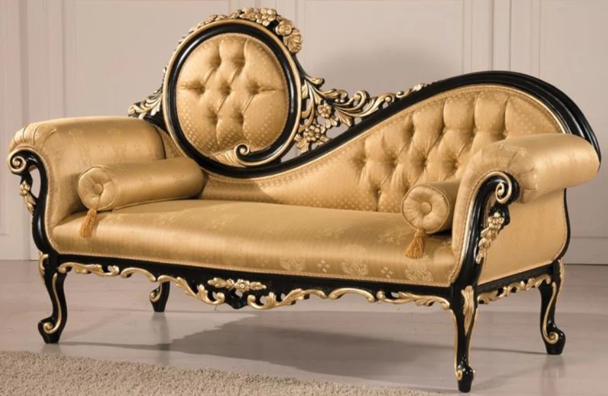 Luxus Barock Wohnzimmer Set Gold / Schwarz - 2 Sofas & 1 Couchtisch & 2 Beistelltische - Wohnzimmermöbel im Barockstil - Edle Barock Möbel